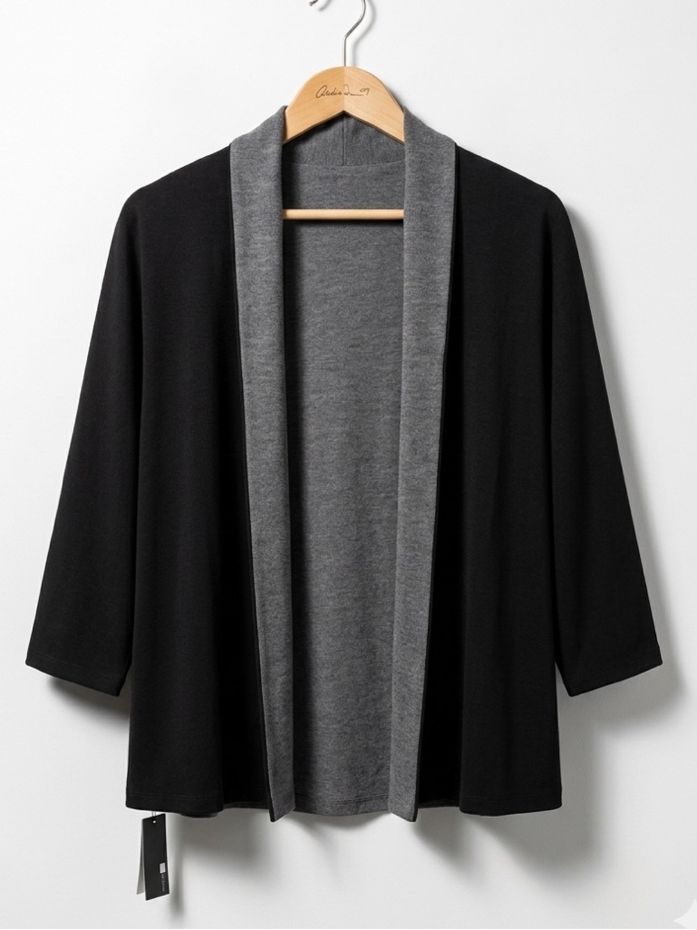 Nally & Millie Open-Front Draped Black And Gray Reversible Flowy Cardigan NWT
